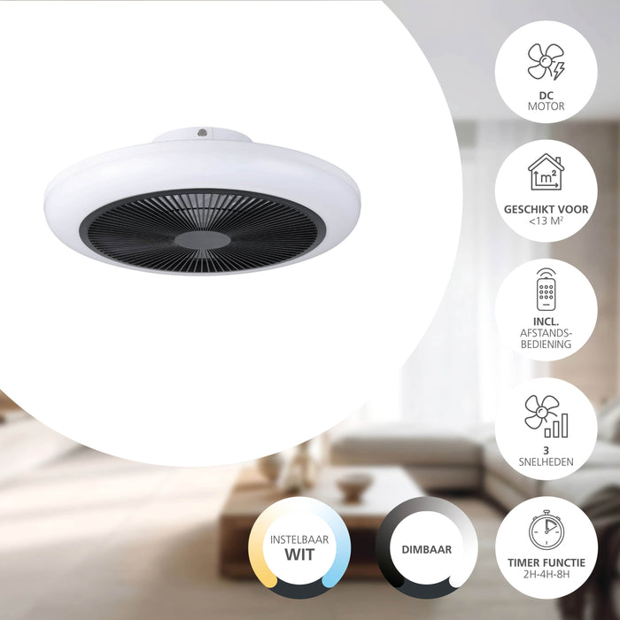 EGLO Sayulita 1 Plafondlamp met ventilator - 46 cm - Zwart|Wit - Dimbaar - 3 Standen