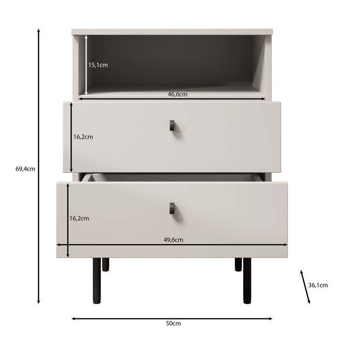 Meubella - Nachtkastje Hidde 2 - Wit - 50 cm