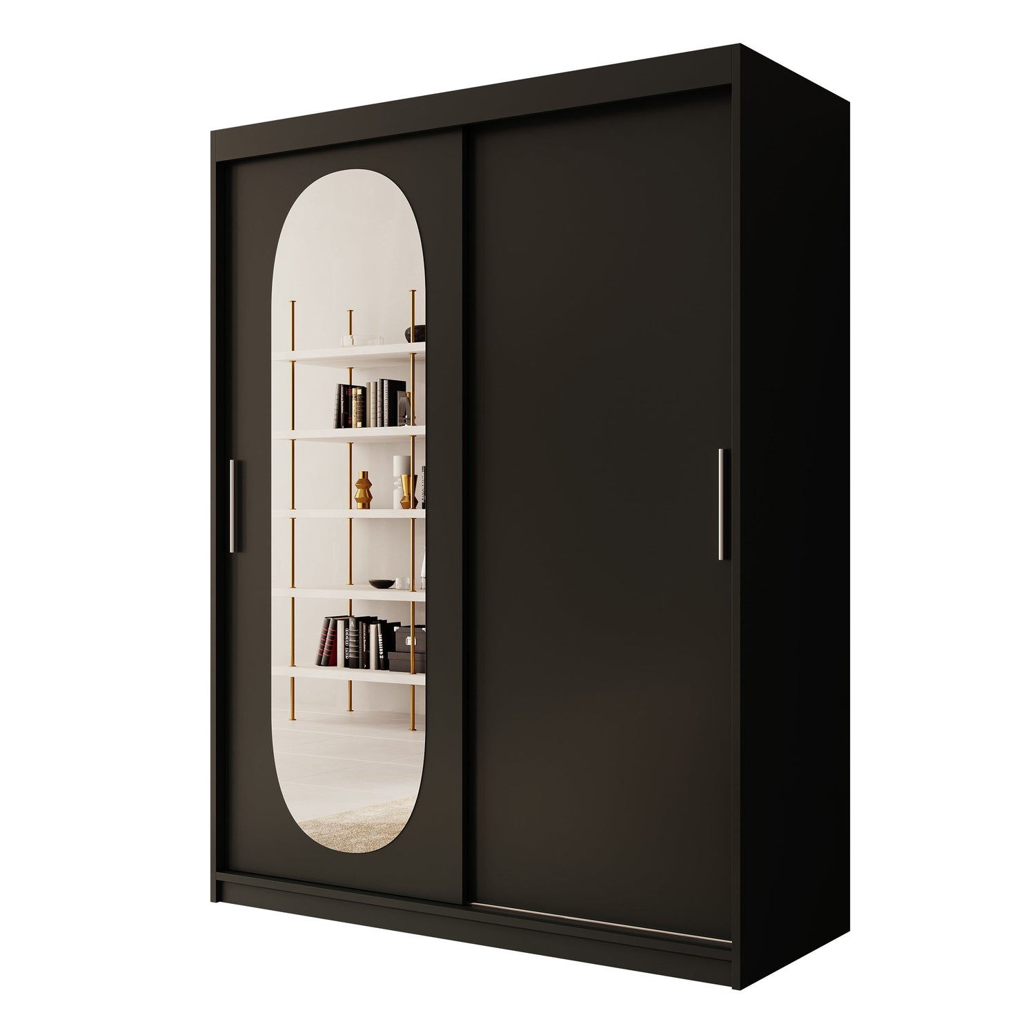 Meubella - Kledingkast Bodhi - Zwart - 150 cm - Met spiegel