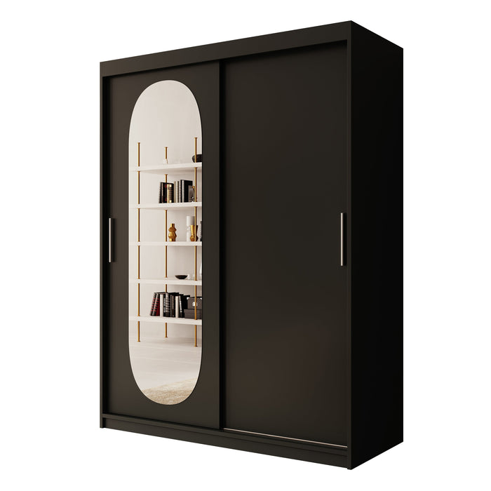 Meubella - Kledingkast Bodhi - Zwart - 150 cm - Met spiegel