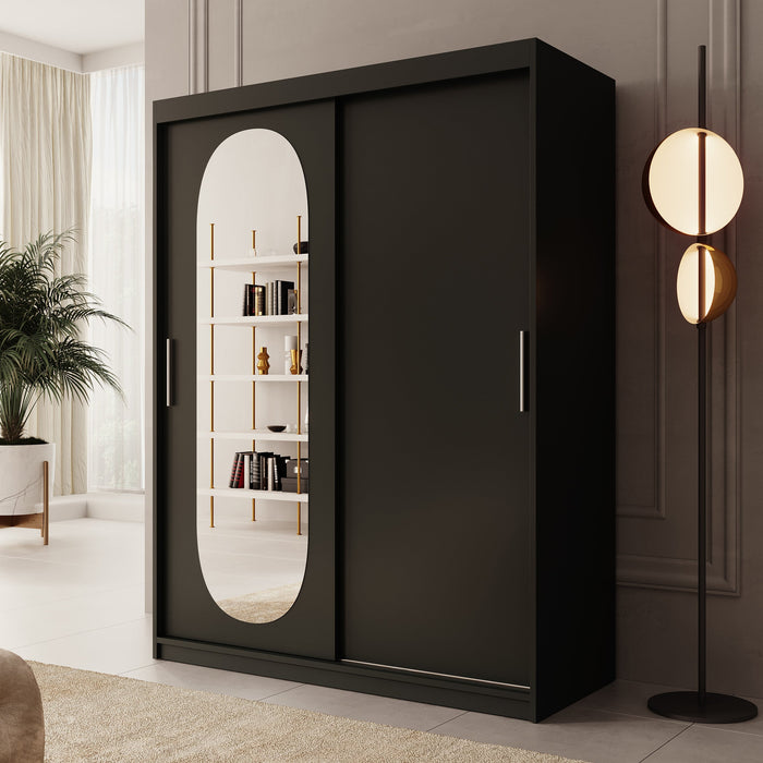 Meubella - Kledingkast Bodhi - Zwart - 150 cm - Met spiegel