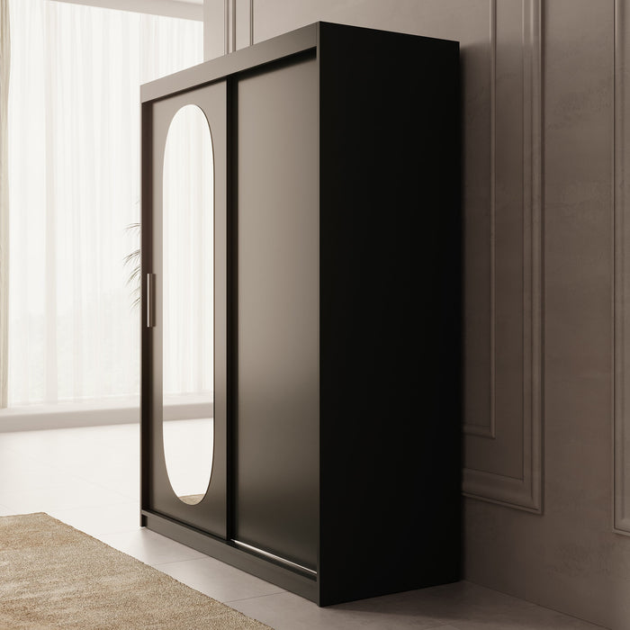 Meubella - Kledingkast Bodhi - Zwart - 150 cm - Met spiegel