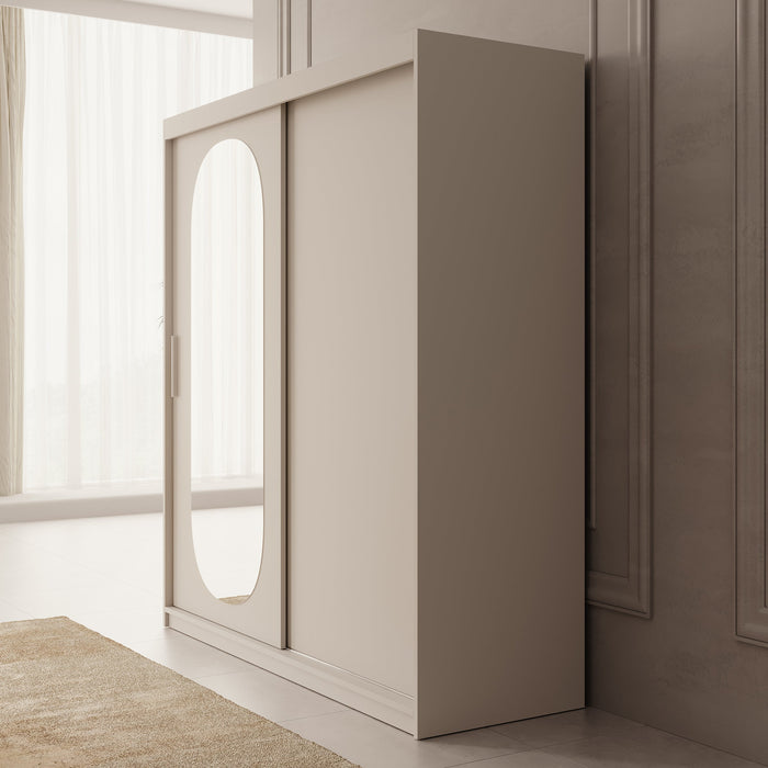 Meubella - Kledingkast Bodhi - Beige - 180 cm - Met spiegel