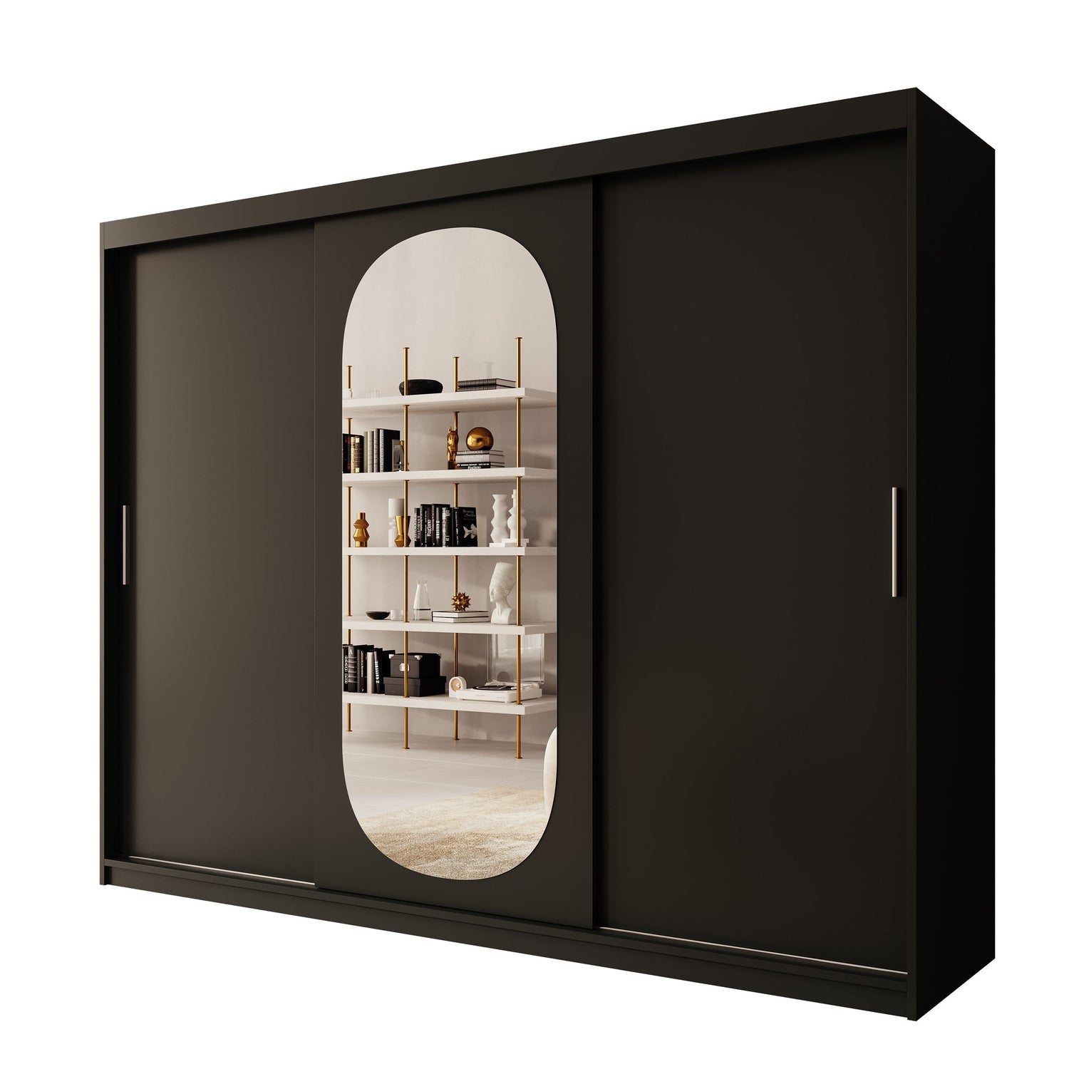 Meubella - Kledingkast Bodhi - Zwart - 250 cm - Met spiegel