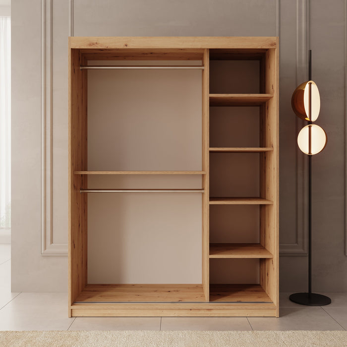 Meubella - Kledingkast Bodhi - Eiken - 150 cm - Met spiegel