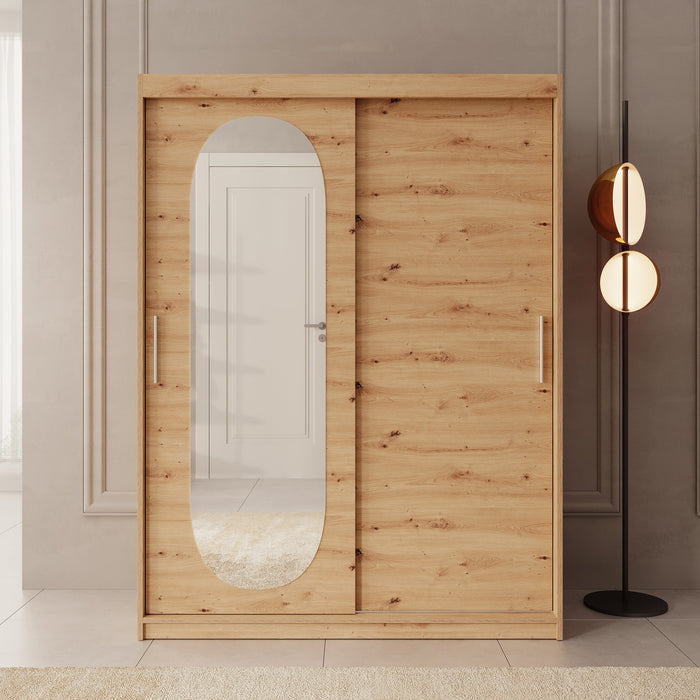 Meubella - Kledingkast Bodhi - Eiken - 150 cm - Met spiegel