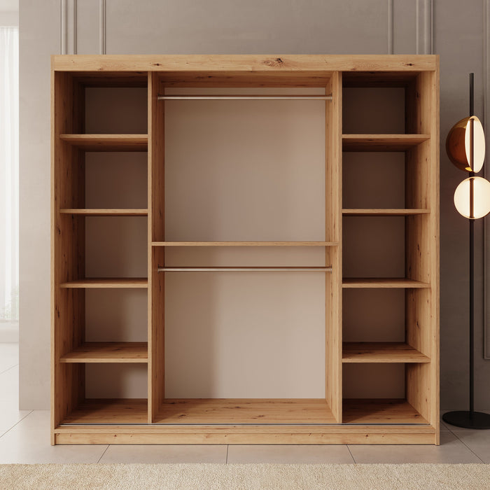 Meubella - Kledingkast Bodhi - Eiken - 200 cm - Met spiegel