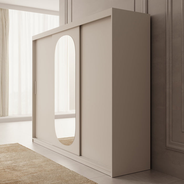 Meubella - Kledingkast Bodhi - Beige - 250 cm - Met spiegel