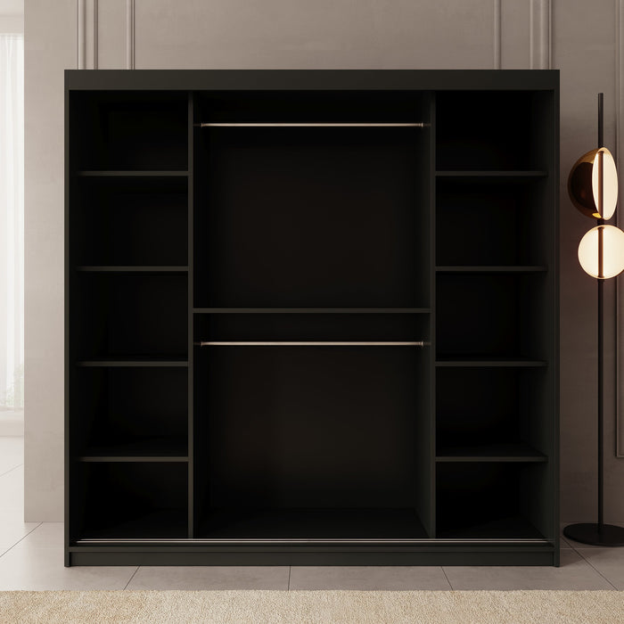 Meubella - Kledingkast Bodhi - Zwart - 200 cm - Met spiegel