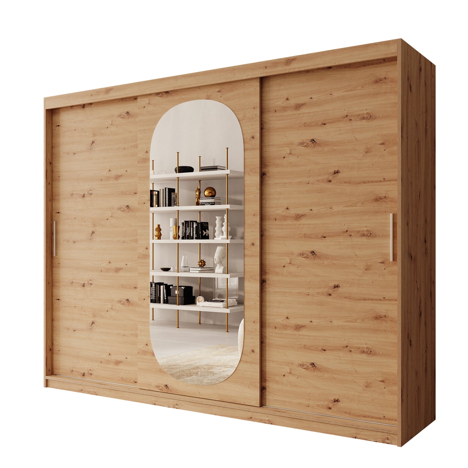 Meubella - Kledingkast Bodhi - Eiken - 250 cm - Met spiegel