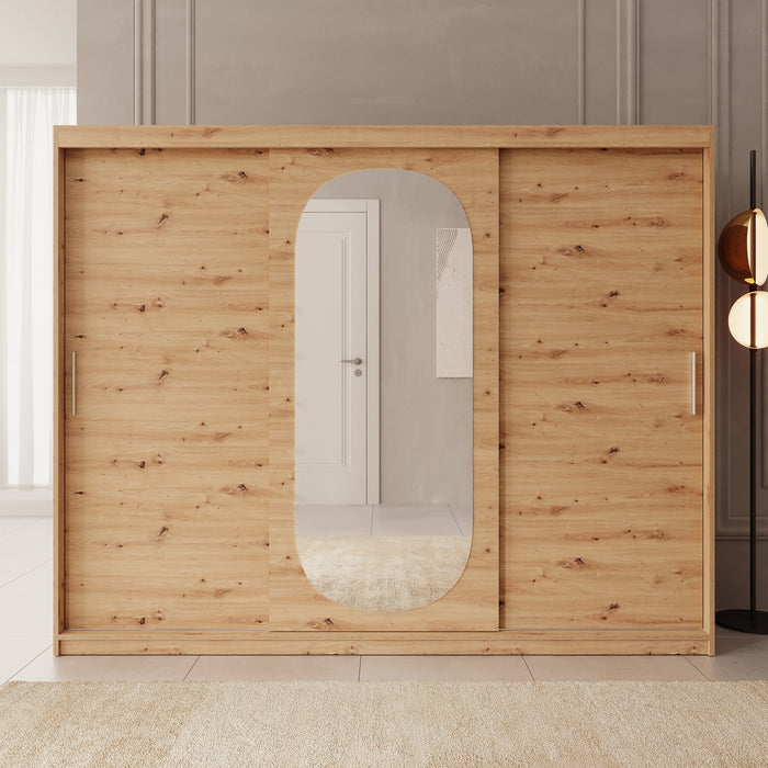 Meubella - Kledingkast Bodhi - Eiken - 250 cm - Met spiegel