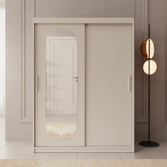 Meubella - Kledingkast Bodhi - Beige - 150 cm - Met spiegel