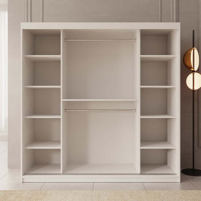 Meubella - Kledingkast Bodhi - Wit - 200 cm - Met spiegel