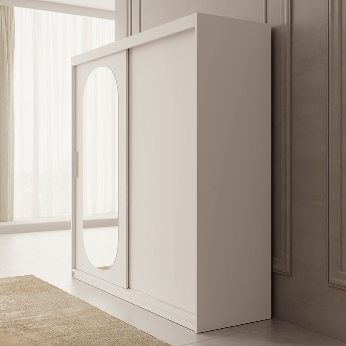 Meubella - Kledingkast Bodhi - Wit - 200 cm - Met spiegel