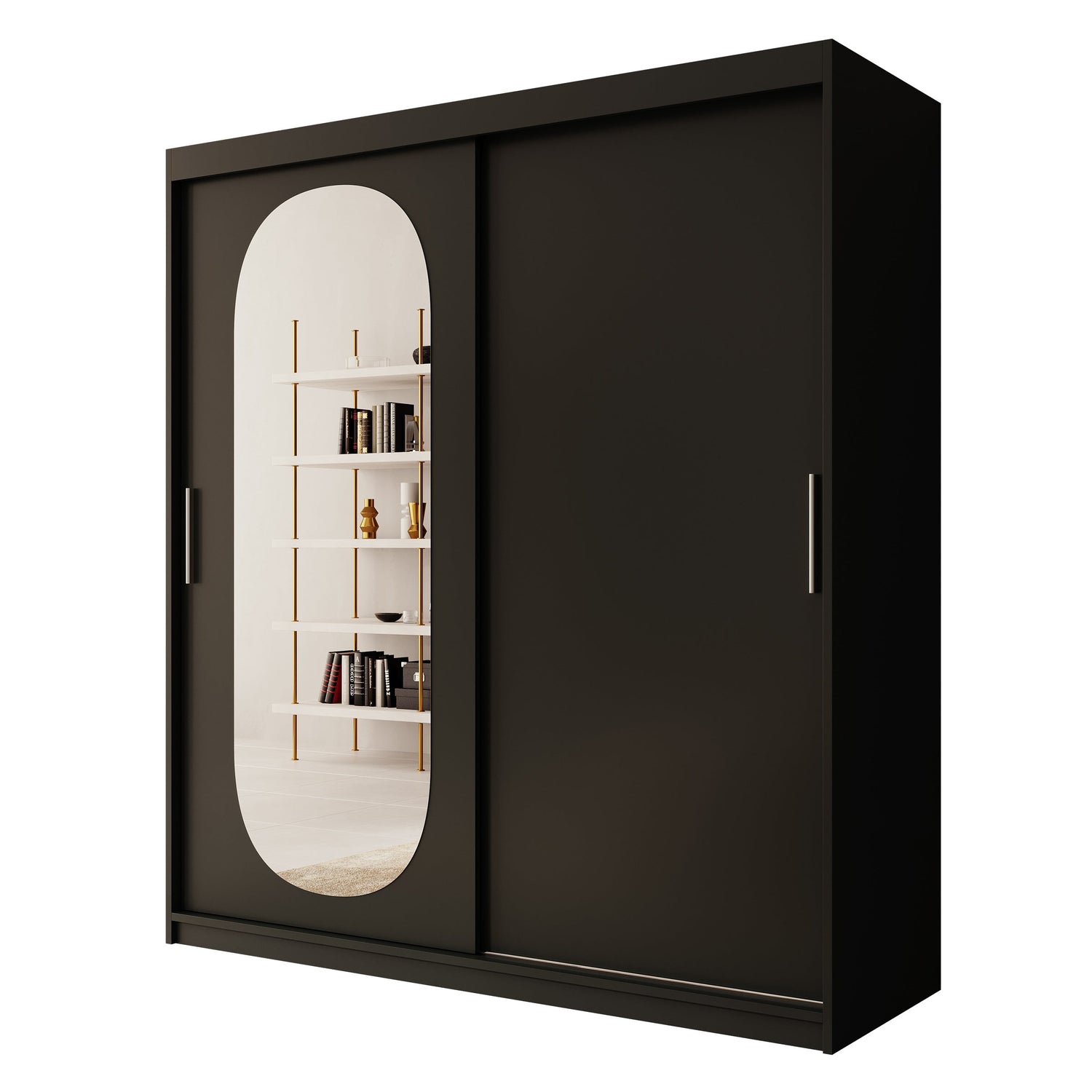 Meubella - Kledingkast Bodhi - Zwart - 180 cm - Met spiegel