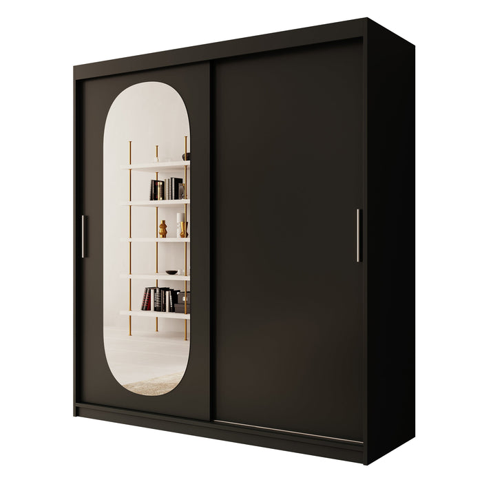 Meubella - Kledingkast Bodhi - Zwart - 180 cm - Met spiegel