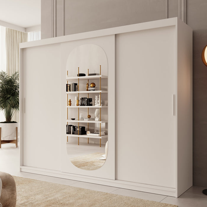 Meubella - Kledingkast Bodhi - Wit - 250 cm - Met spiegel