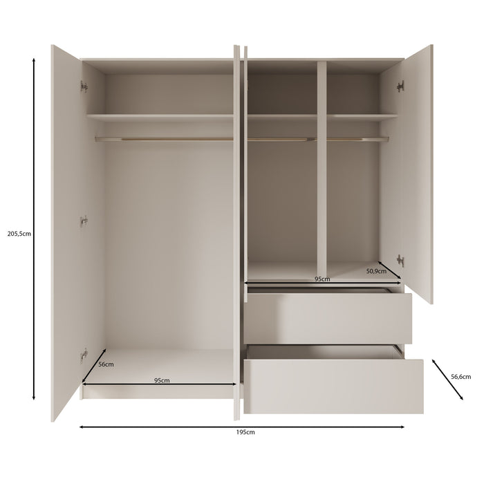 Meubella - Kledingkast Brett - Wit - 195 cm