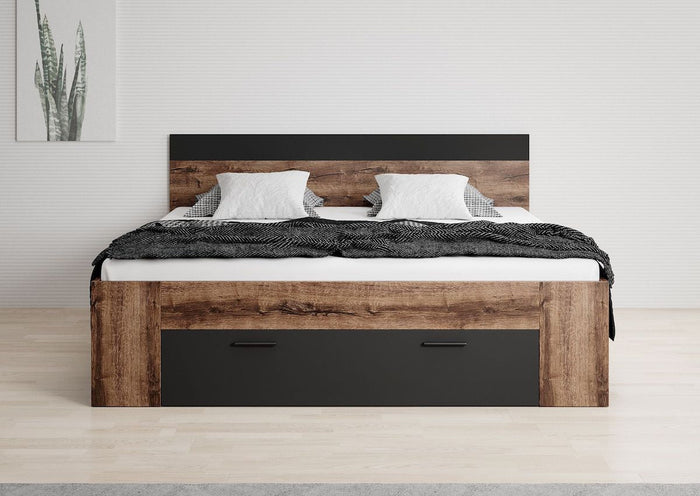 Meubella - Tweepersoonsbed Brown - Zwart - Eiken - 180x200 cm