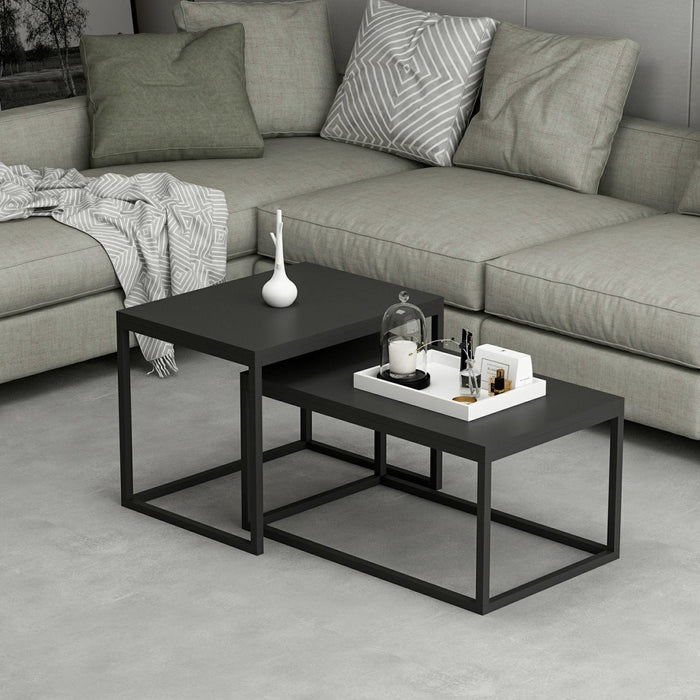 Giga Meubel - Salontafel Zwart Metaal - Set Van 2 - 60x47x45cm - Leka