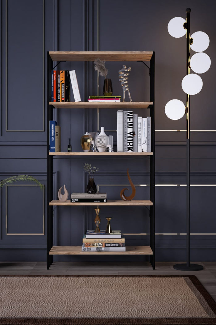 Giga Meubel - Boekenkast Zwart|Naturel Hout - 72x26x150cm - Verona