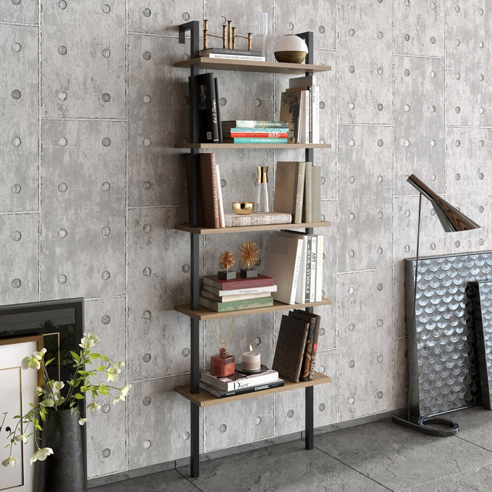 Giga Meubel - Boekenkast Walnoot|Zwart - 60x22x174cm - Piante