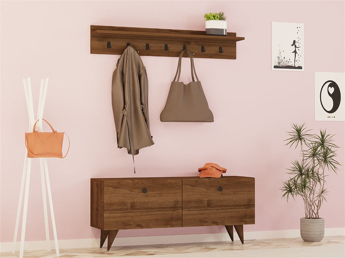 Giga Meubel - Schoenenkast + Kapstok Walnoot - 113x35x48,5cm - Rupa