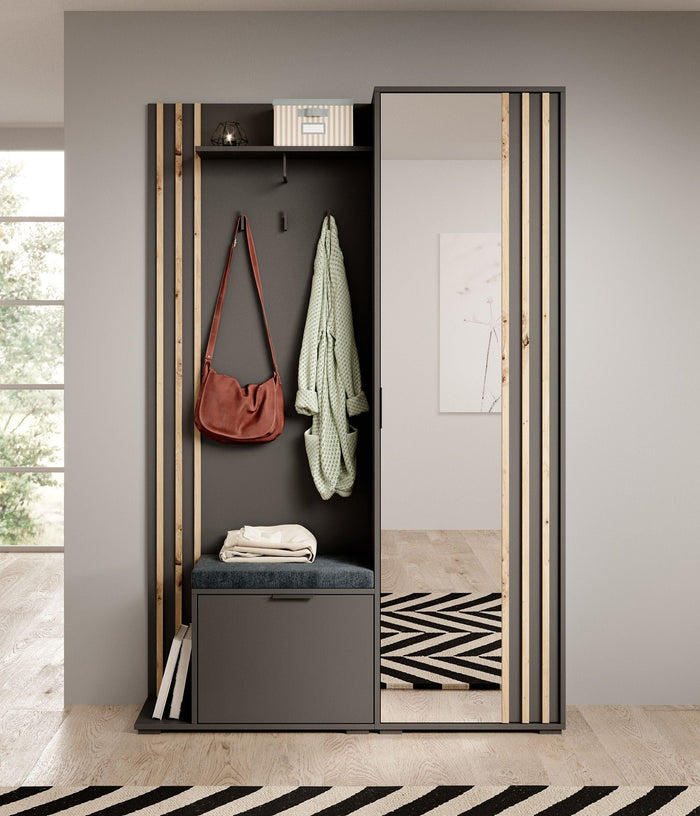 Meubella - Kapstok Nappa - Antraciet - Eiken - 131 cm