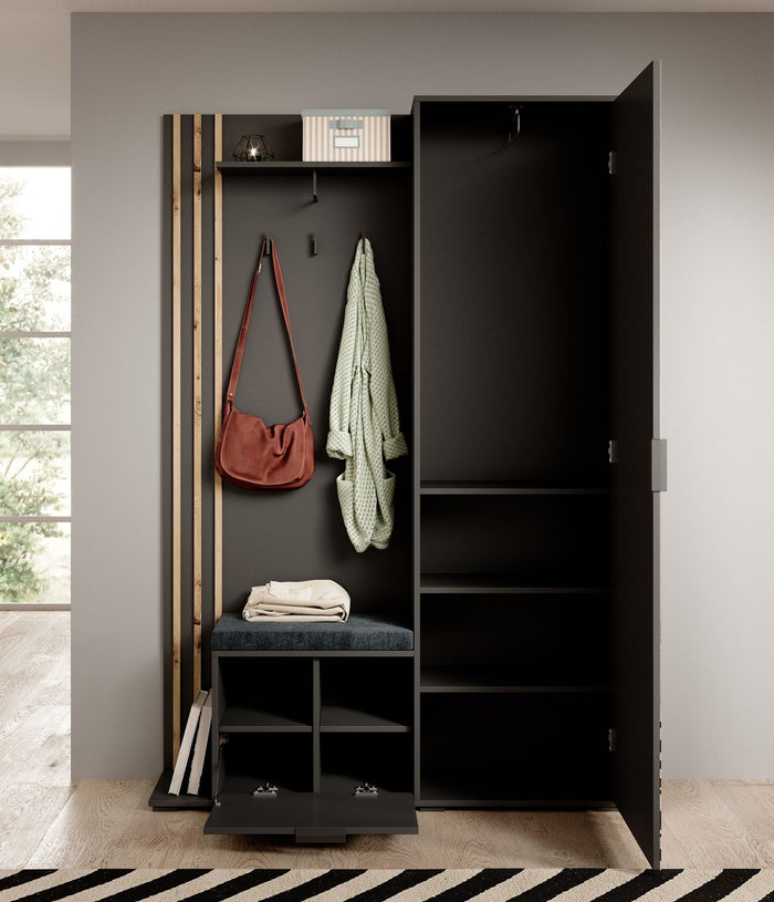 Meubella - Kapstok Nappa - Antraciet - Eiken - 131 cm