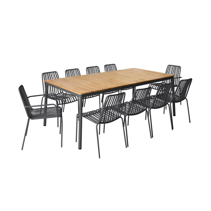 sweeek - Tuintafel teak en staal 8 stoelen 2 fauteuils