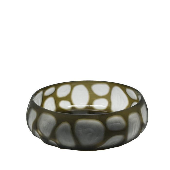 PTMD Azize Green Carved Glass Round Bowl Round Motive