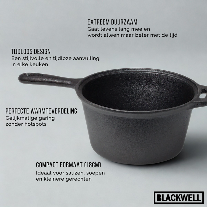 Blackwell Sauspan Gietijzer | Steelpan ø 18 cm - 1.5 liter - zonder anti-aanbaklaag