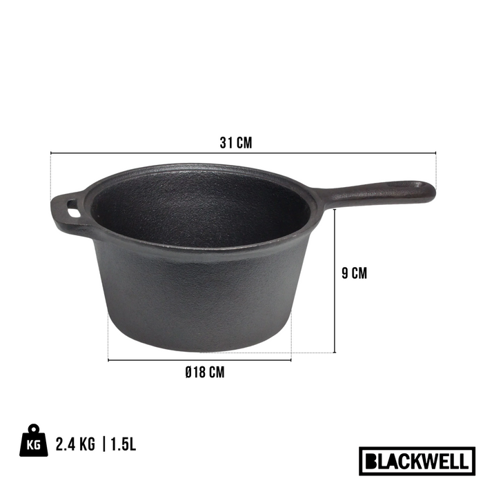 Blackwell Sauspan Gietijzer | Steelpan ø 18 cm - 1.5 liter - zonder anti-aanbaklaag