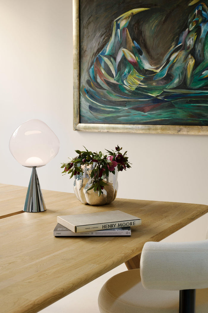 Melt Cone Fat tafellamp LED zilver|opaal