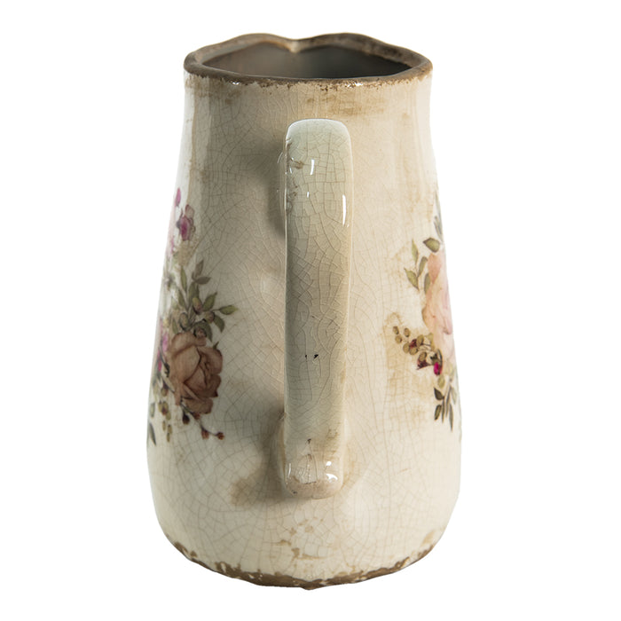 Clayre & Eef Decoratie Kan 1500 ml Roze Beige Keramiek Bloemen