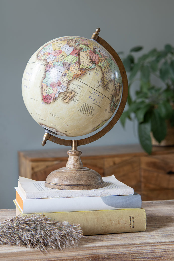 Clayre & Eef Wereldbol 22x33 cm Geel Hout