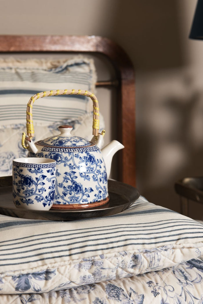 Clayre & Eef Theepot met Filter 800 ml Blauw Porselein Bloemen