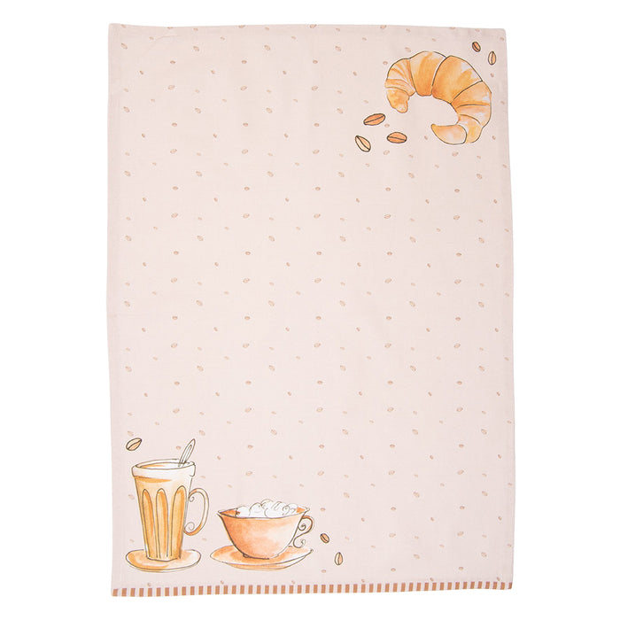 Clayre & Eef Theedoek 50x70 cm Beige Katoen Croissant en Koffie
