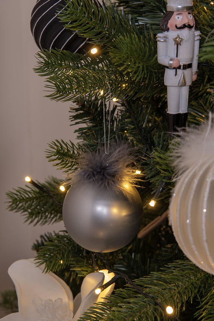 Clayre & Eef Kerstbal Set van 4 Ø 8 cm Zilverkleurig Wit Glas