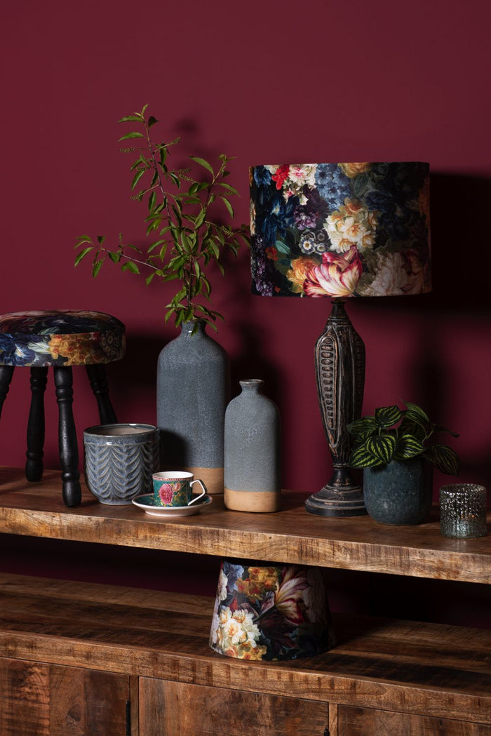 Clayre & Eef Lampenkap Hanglamp Ø 34x24 cm Zwart Geel Textiel Bloemen