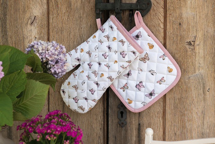 Clayre & Eef Ovenwant 18x30 cm Beige Roze Katoen Vlinders