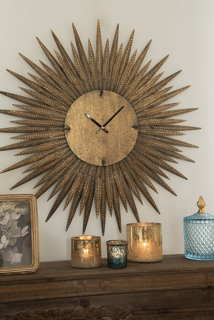 Clayre & Eef Theelichthouder Ø 10x10 cm Goudkleurig Bruin Glas