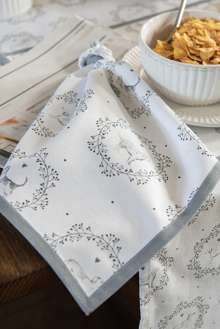 Clayre & Eef Theedoek 50x70 cm Wit Grijs Katoen Hond