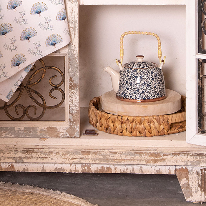 Clayre & Eef Theepot met Filter 700 ml Blauw Keramiek Bloemen