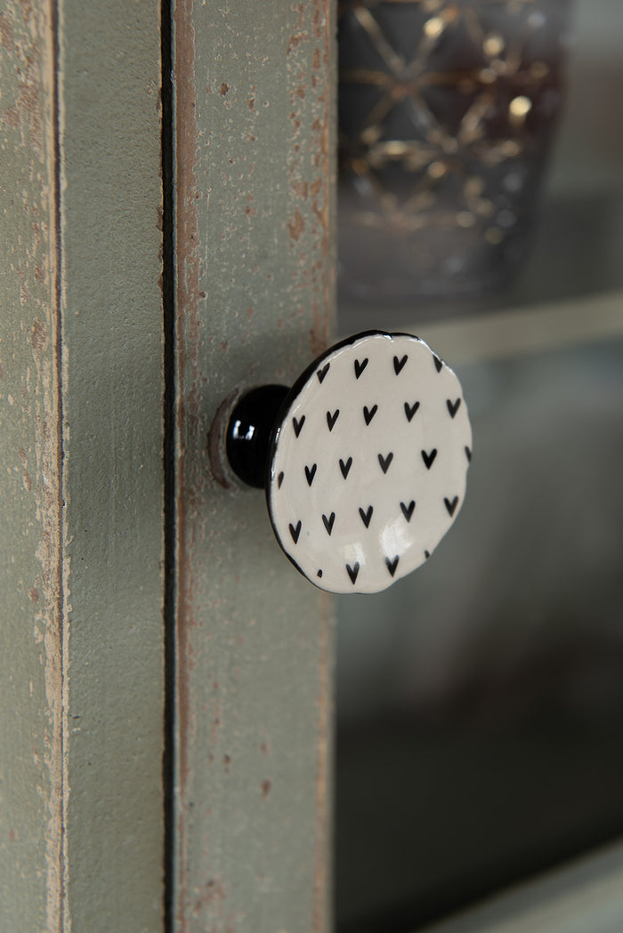 Clayre & Eef Deurknop Set van 4 Ø 4 cm Beige Keramiek Hartjes