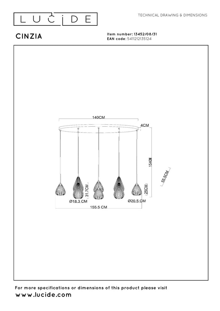 Lucide CINZIA Hanglamp - Wit