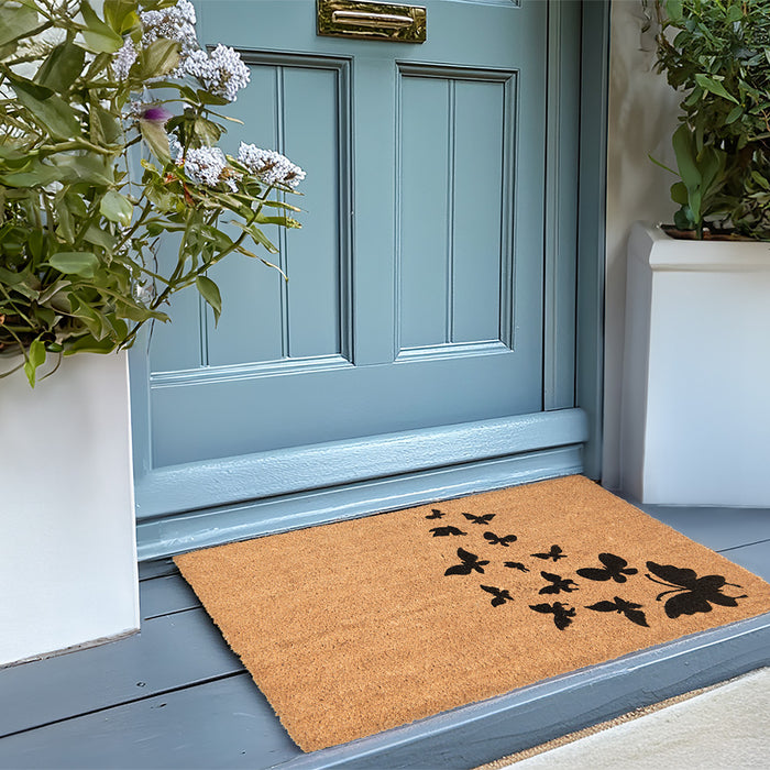 Clayre & Eef Deurmat 75x45 cm Bruin Zwart Kokos Vlinders