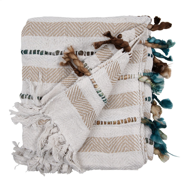 Clayre & Eef Plaid 125x150 cm Beige Katoen Strepen Deken