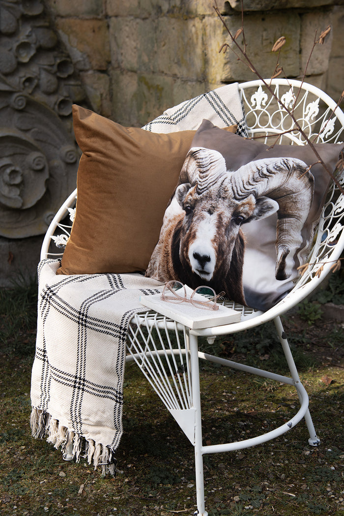 Clayre & Eef Plaid 125x150 cm Beige Zwart Katoen Ruiten Deken