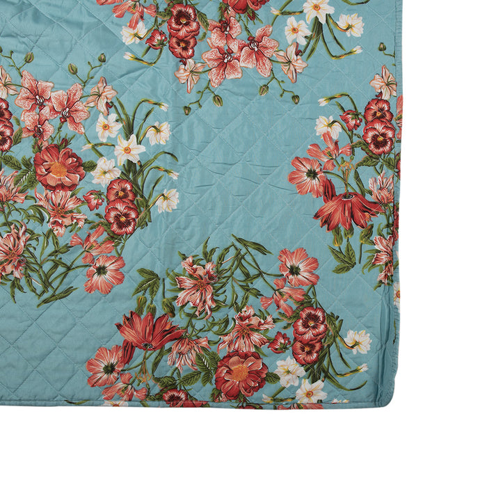 Clayre & Eef Bedsprei 240x260 cm Blauw Roze Katoen Bloemen
